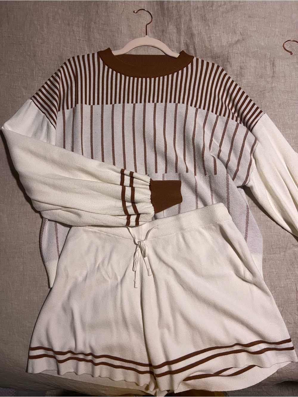 Women’s Cream and rust Striped Knit Sweater set